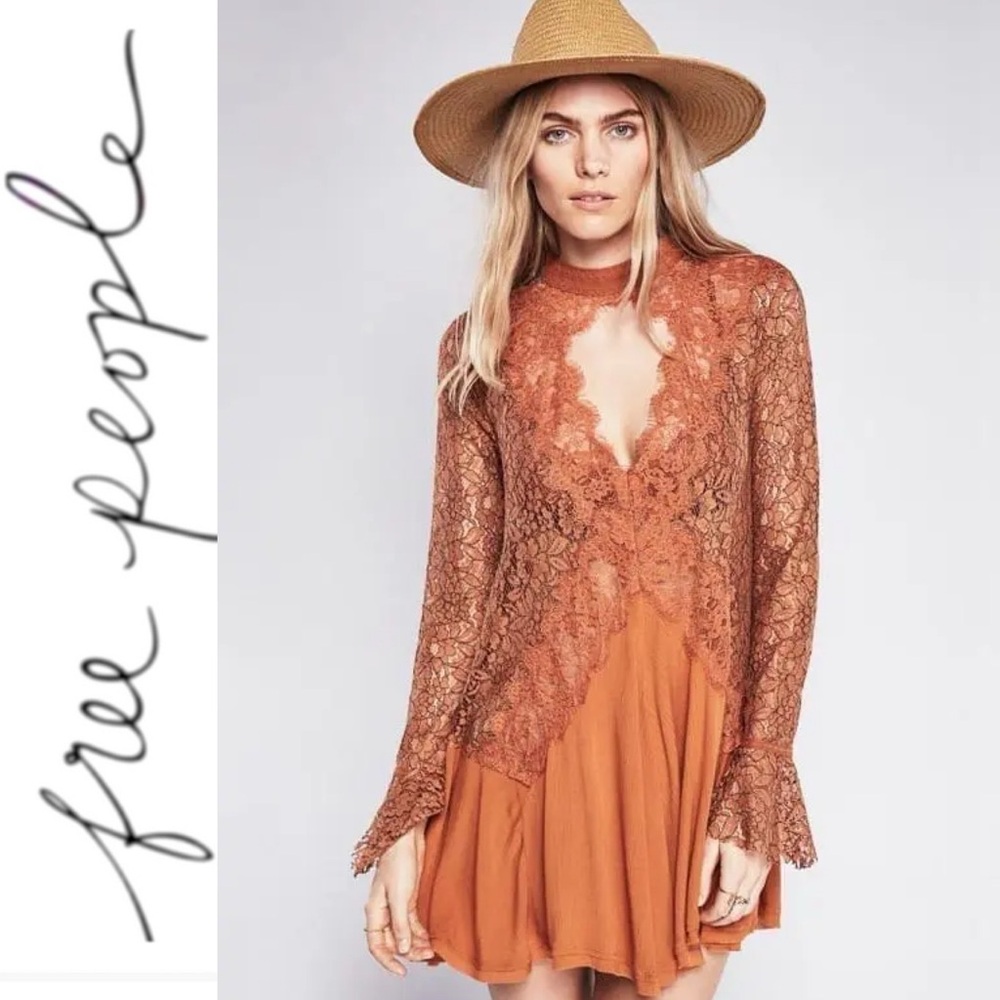 FREE PEOPLE New Tell Tale Lace Secret Origins Lace Tunic Dusty Mauve Mii dress
